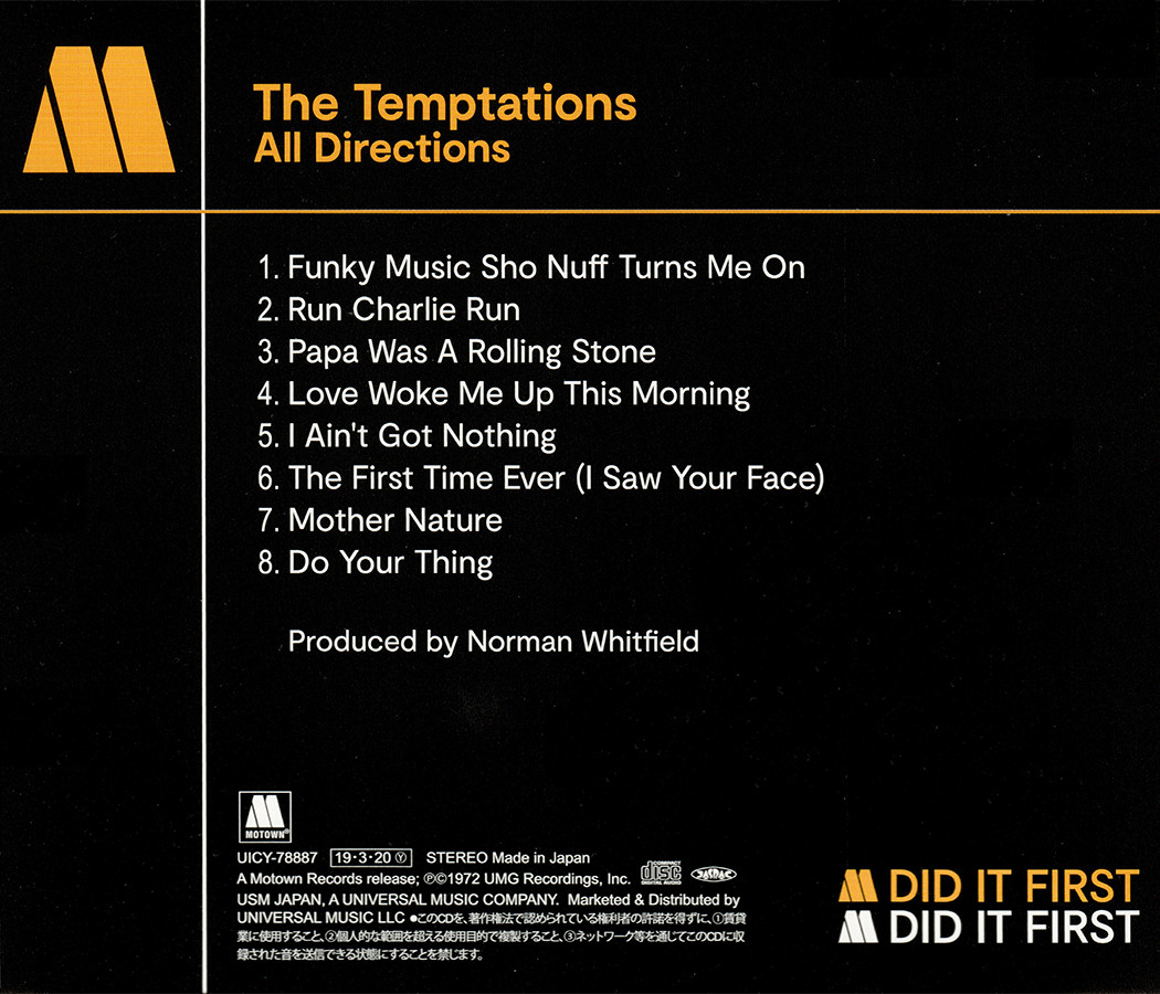 Temptations ~ All Directions (1972) OBI CD 2019 Motown / Universal Japan ••NEW••