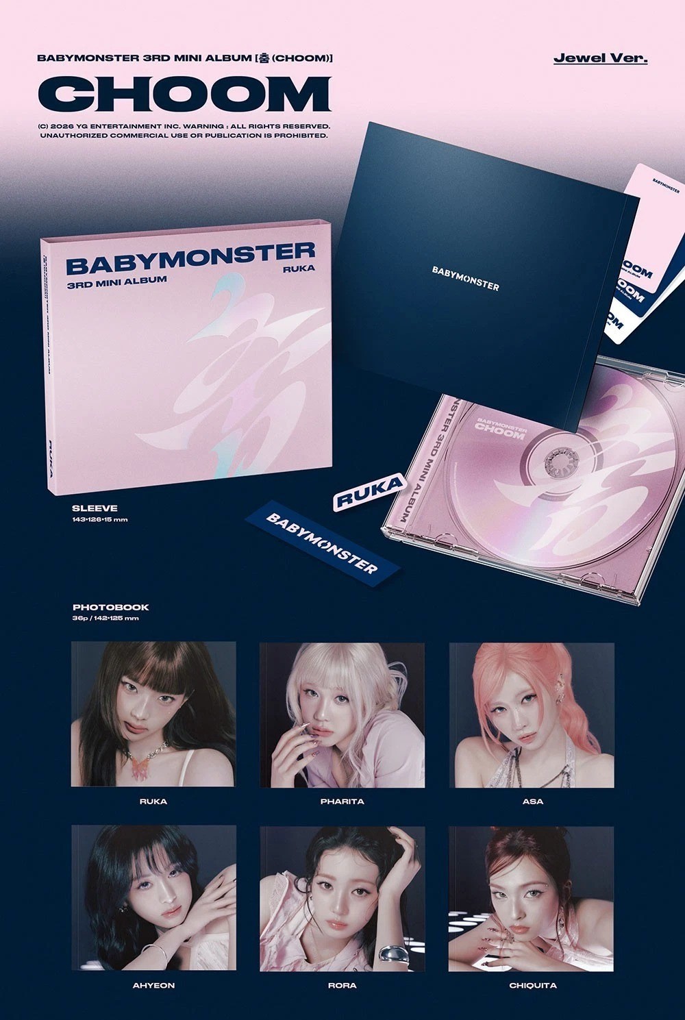 BABYMONSTER [CHOOM] 3rd Mini Album JEWEL Ver/CD+Foto Buch+3 Karte+2 Sticker+GIFT