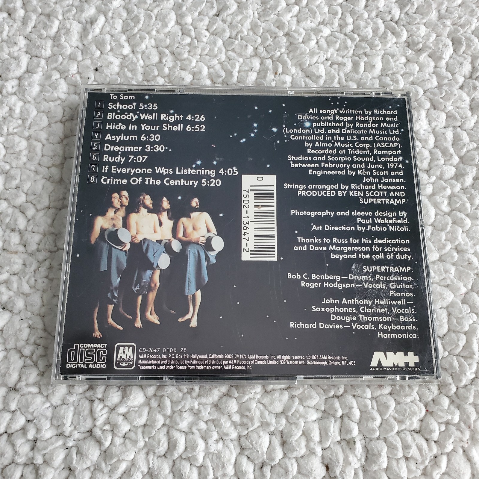 Supertramp Crime of the Century CD 1983 A&M Records Progressive Rock