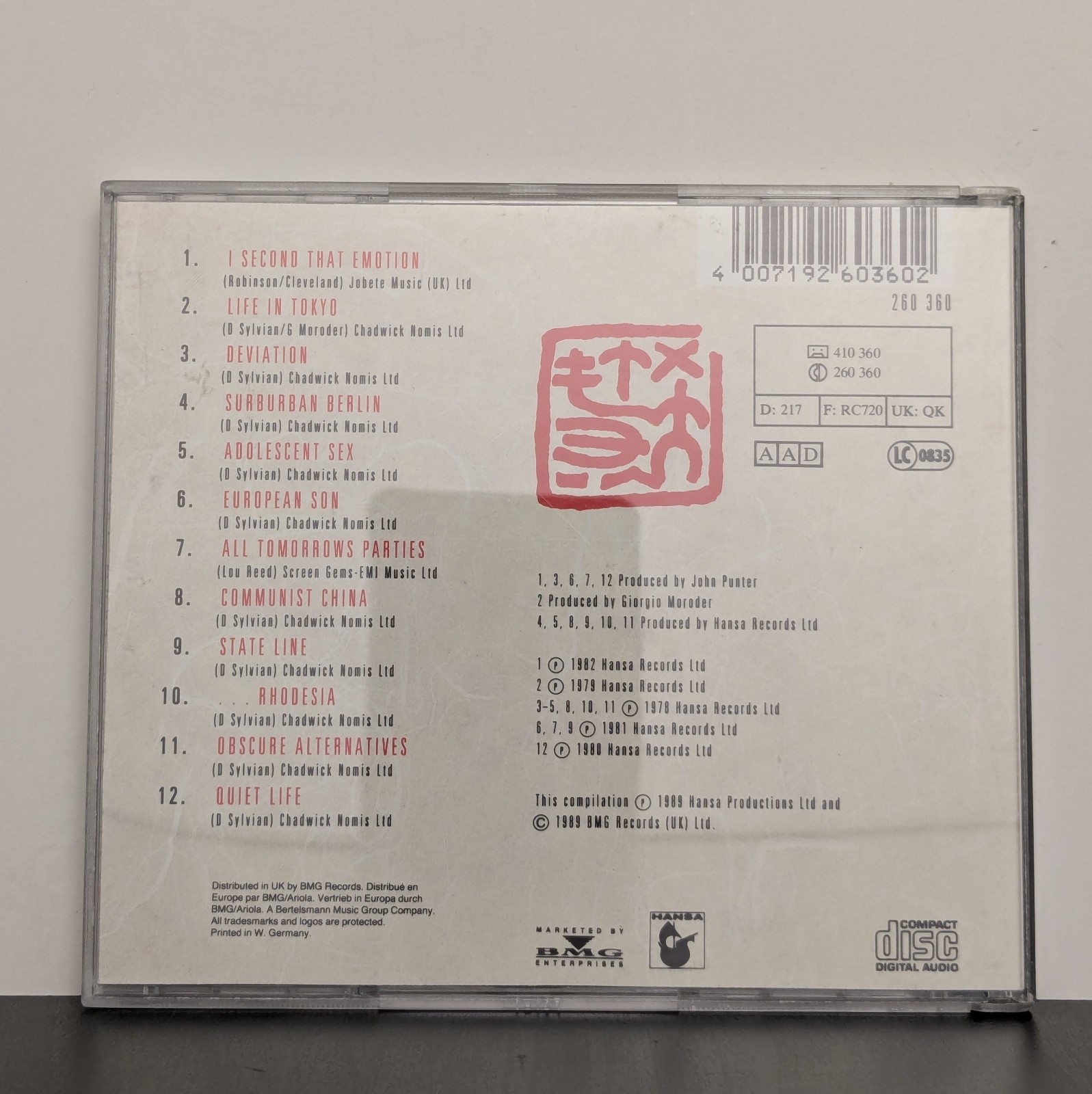 Japan Souvenir From Japan 1989 UK CD Hansa BMG 260 360