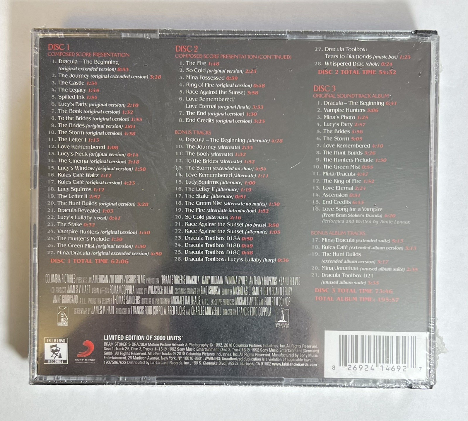 Bram Stoker’s DRACULA Wojciech Kilar Limited La-La Land 3 CD OOP New SEALED