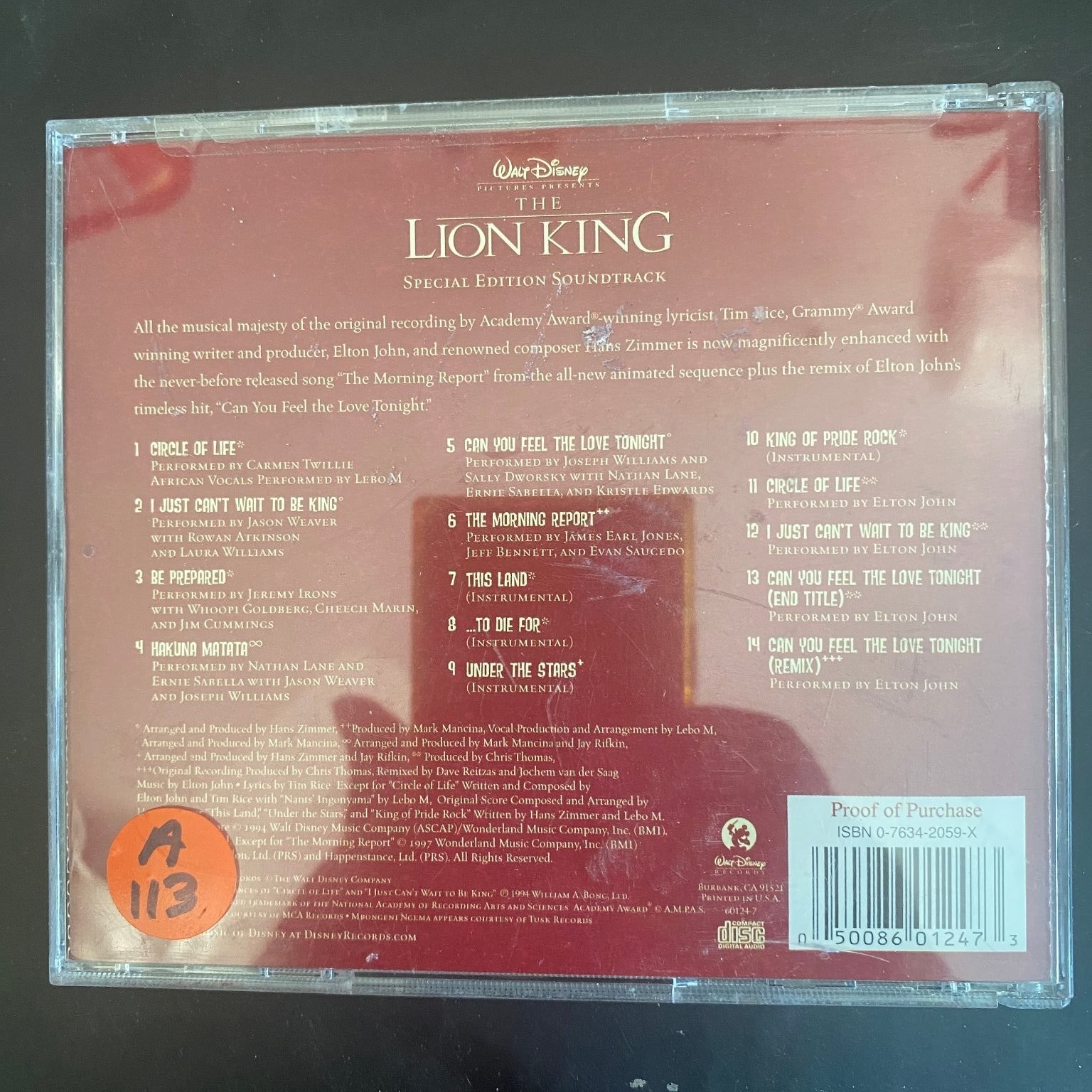 Lion King Special Edition Soundtrack CD 2003 Disney Elton John Hans Zimmer