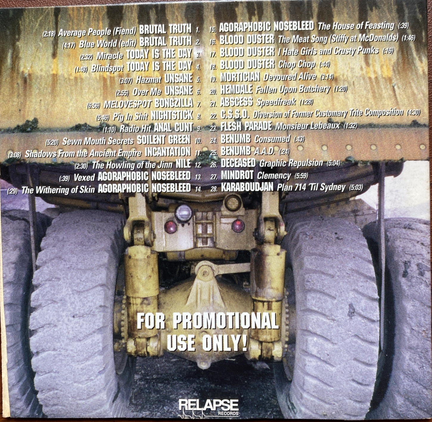 Relapse Records-Solid-Promotional CD, 28 Tracks, 20 Bands. Soilent Green Etc…