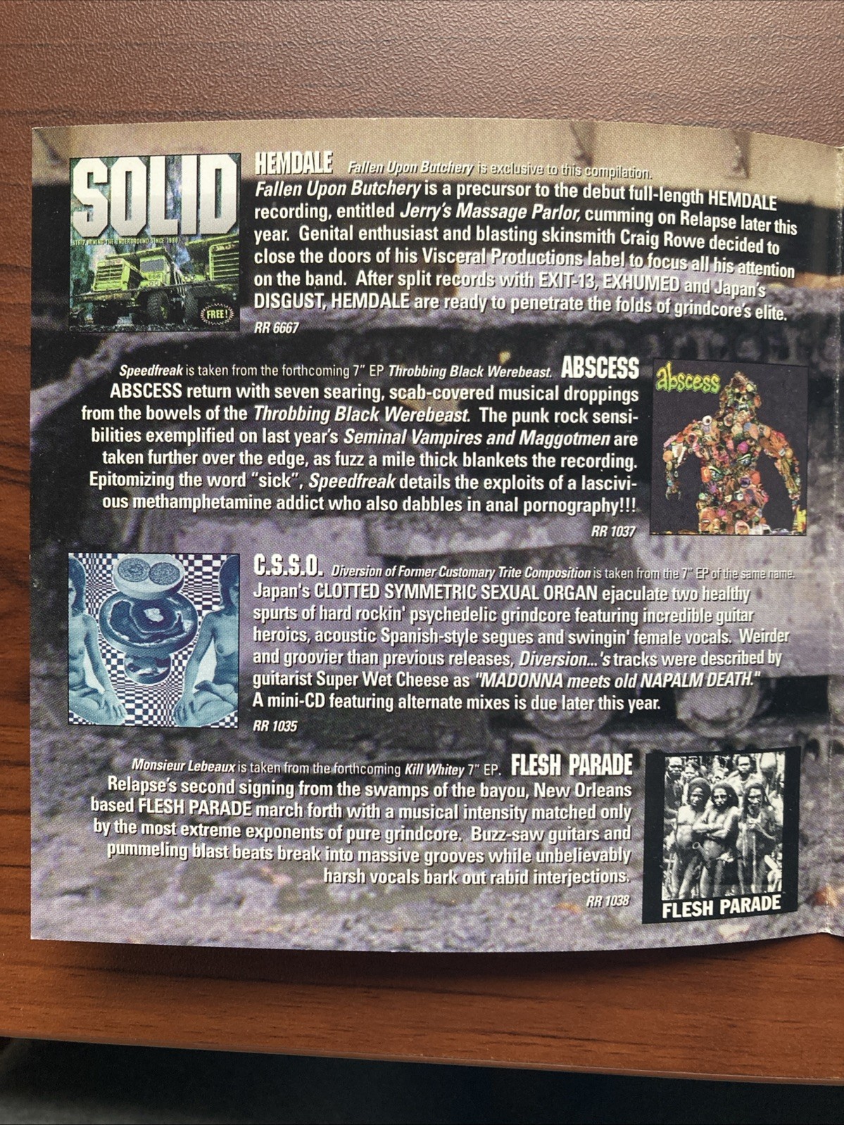 Relapse Records-Solid-Promotional CD, 28 Tracks, 20 Bands. Soilent Green Etc…