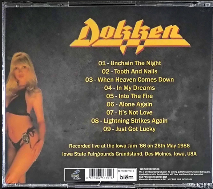 DOKKEN Live Iowa Jam 1986 CD Factory Sealed NEW