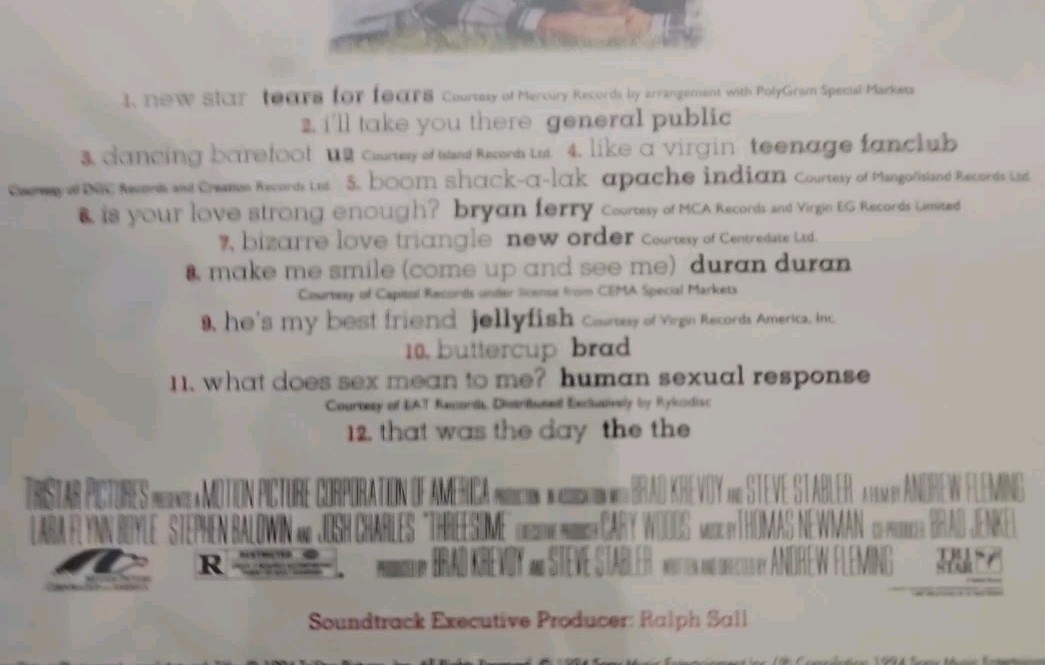 “Threesome Original Soundtrack” 1994 Sony, Duran Duran, U2, New Order Sealed NM