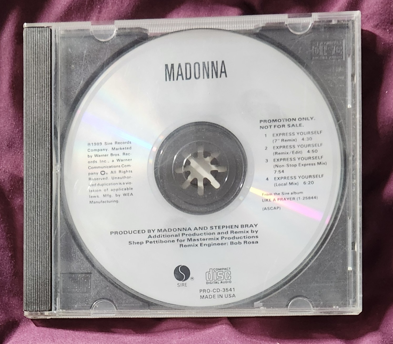 Madonna – Express Yourself – Promo CD Maxi-Single – 1989 – Sire PRO-CD-3541- EX
