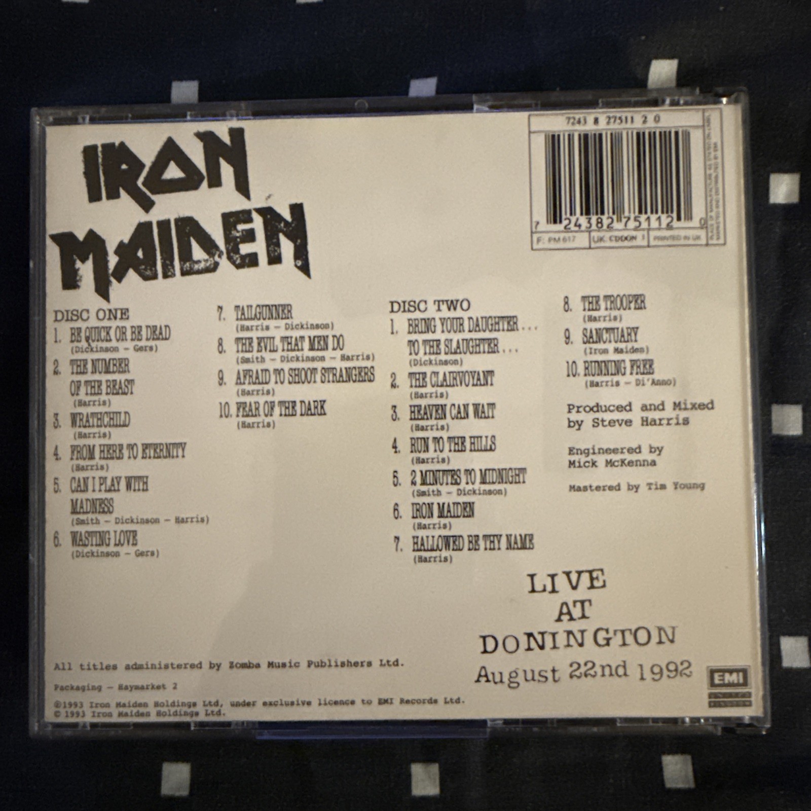 Iron Maiden- Live At Donington. August 22nd 1992 . EMI(no booklet). UK Import.