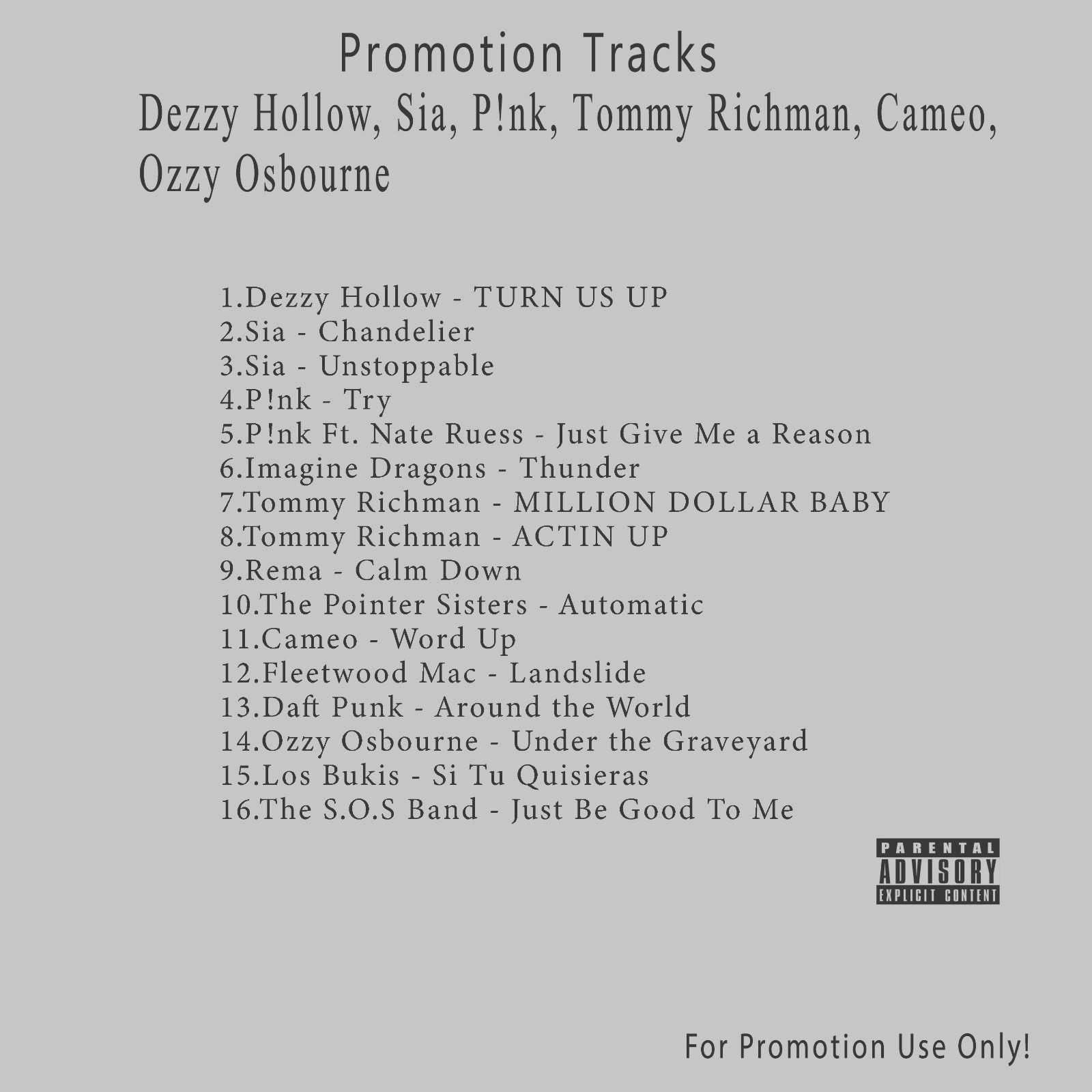 Rap,Pop,R&B,Rock.. White CD. Dezzy Hollow, Sia, P!nk, Rema, Cameo, Ozzy Osbourne