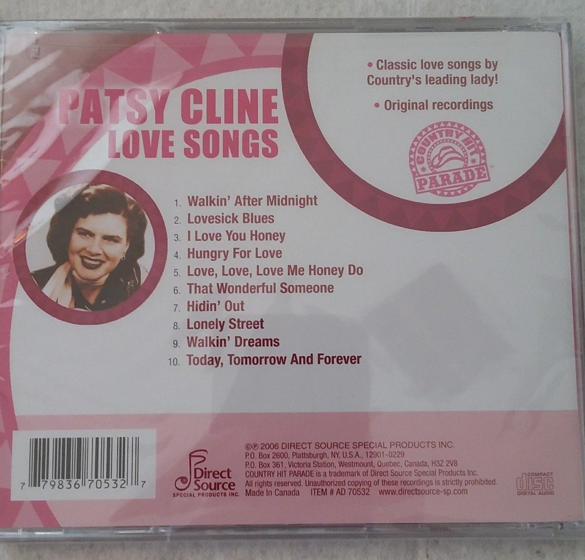Patsy Cline Love Songs CD Direct Source 2006 Country Hit Parade New