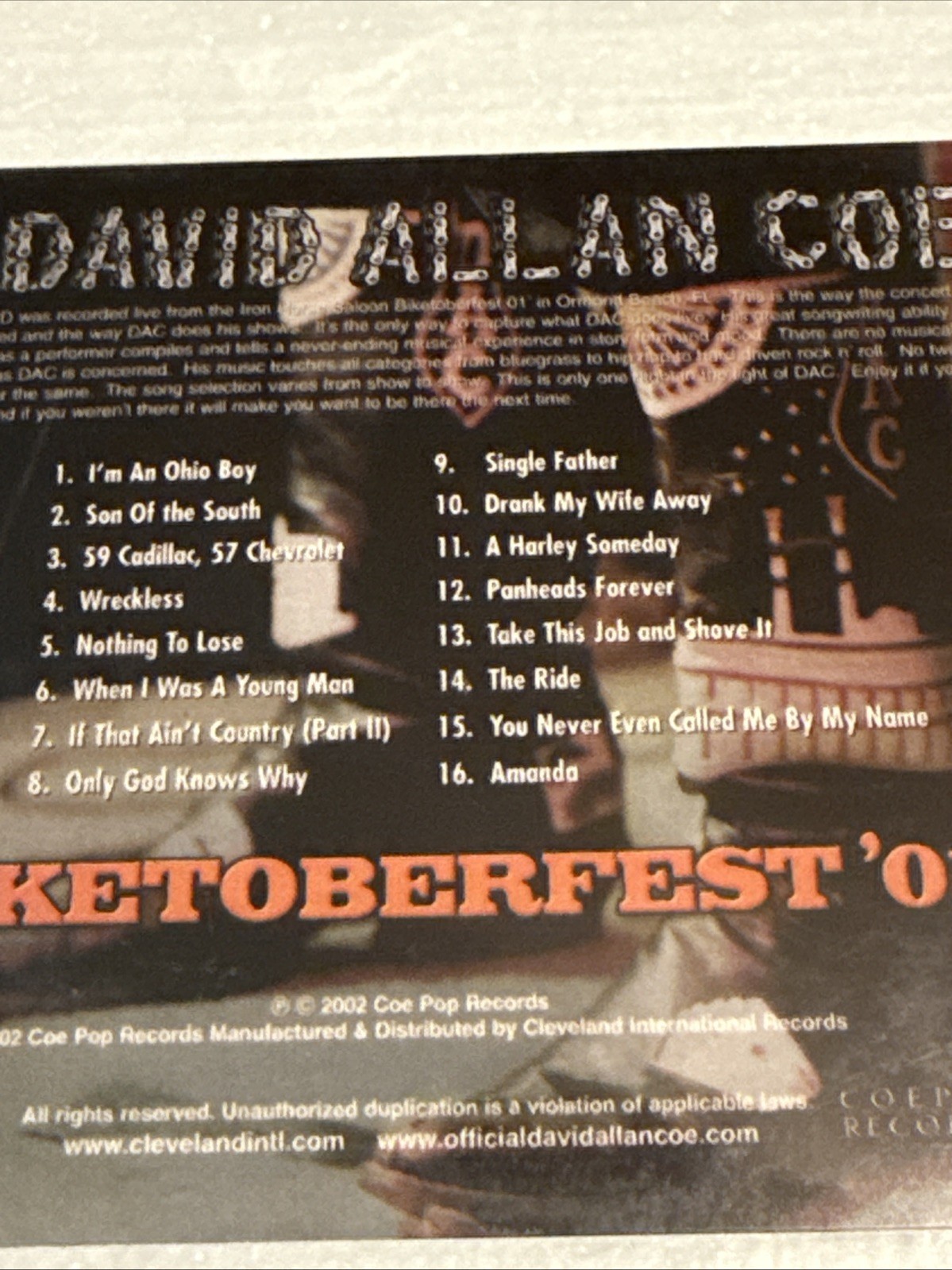 [20] NEW! DAVID ALLAN COE BIKETOBERFEST 2001: LIVE FROM THE IRON HORSE SALOON CD