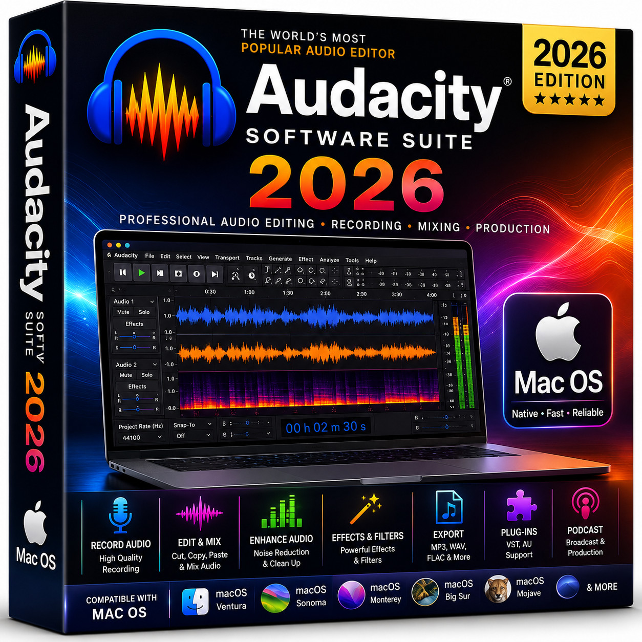 Audacity 2026 Software Professional Audio Music Editing Recording ~ MAC os ~ CD