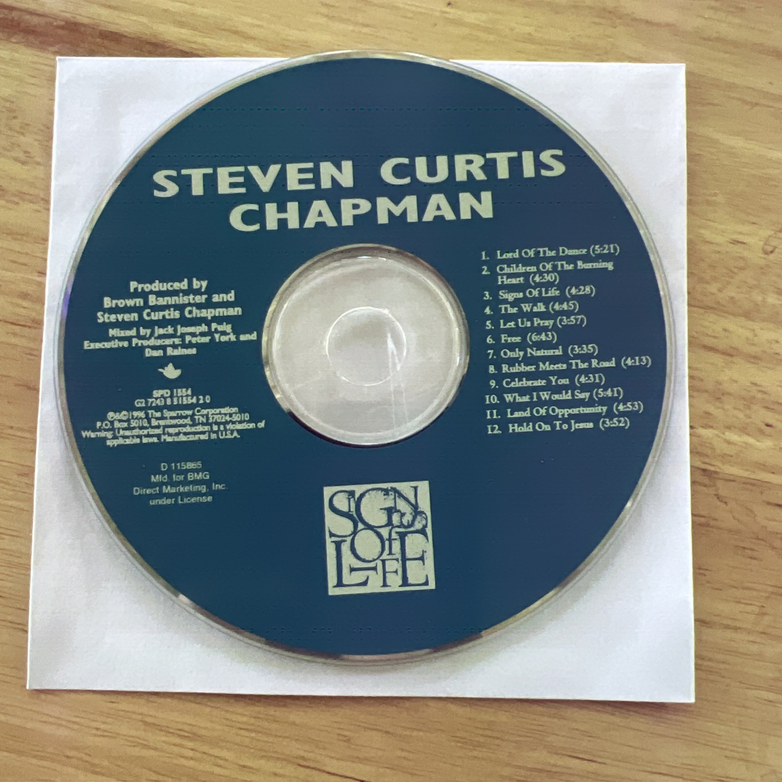 Signs of Life by Steven Curtis Chapman (CD, 1996) Disk Only