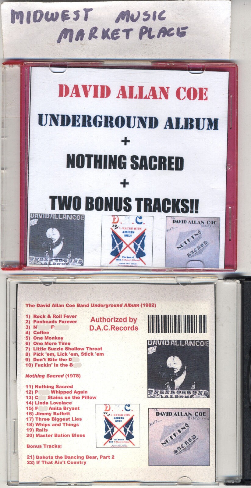 David Allan Coe- 22 X-Rated Hits CD – Underground Album+Nothing Sacred + 2 Bonus