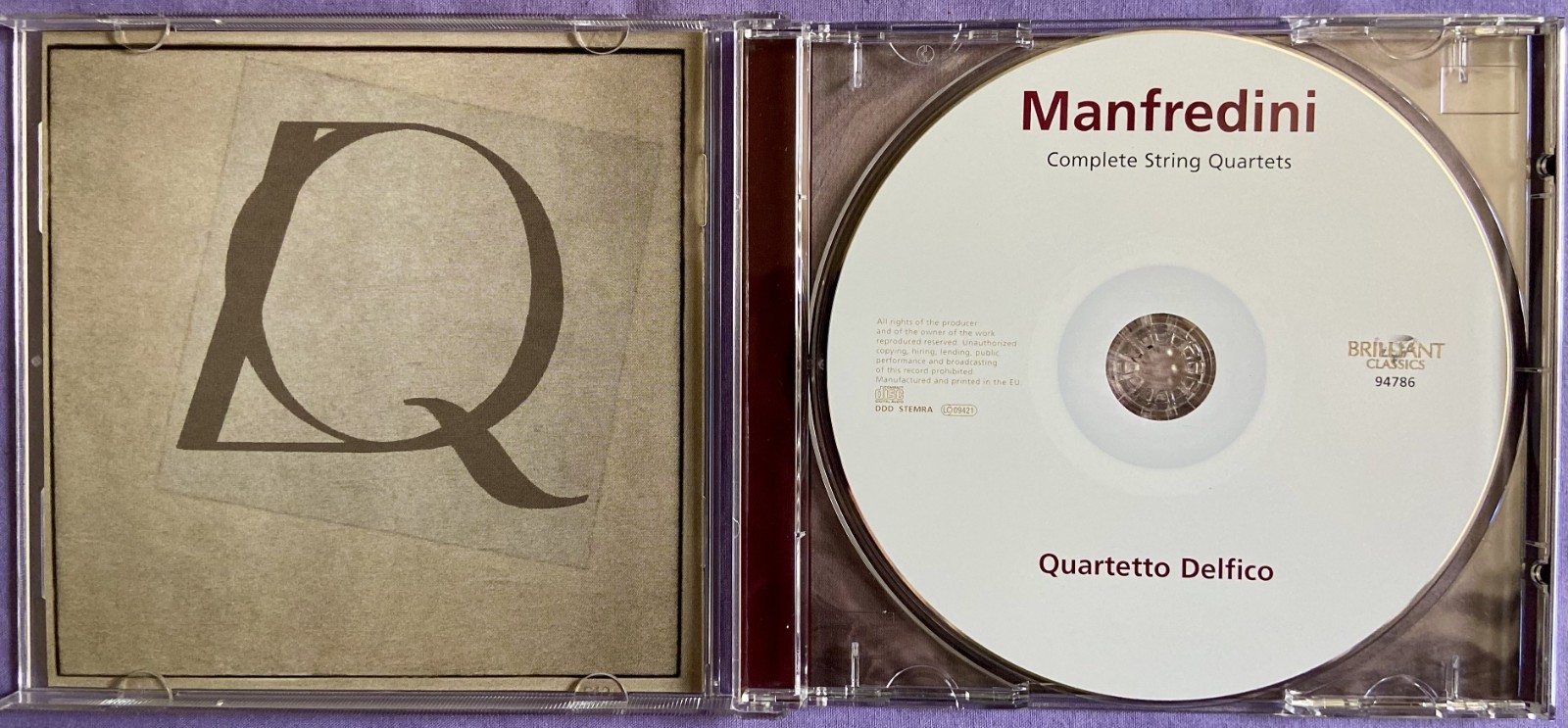 Manfredini: Complete String Quartets – Quartetto Delfico CD 2014 Brilliant Class