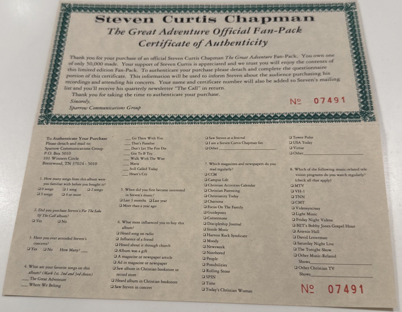 SEALED Steven Curtis Chapman FAN PACK EXCLUSIVE BONUS MEDLEY CD/Certificate/VHS!