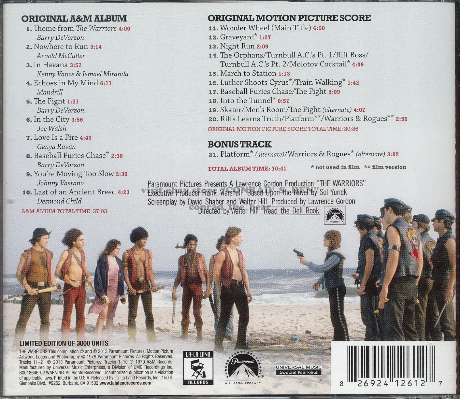 Barry DeVorzon “THE WARRIORS” soundtrack 70minutes La-La Land 3000 Ltd CD