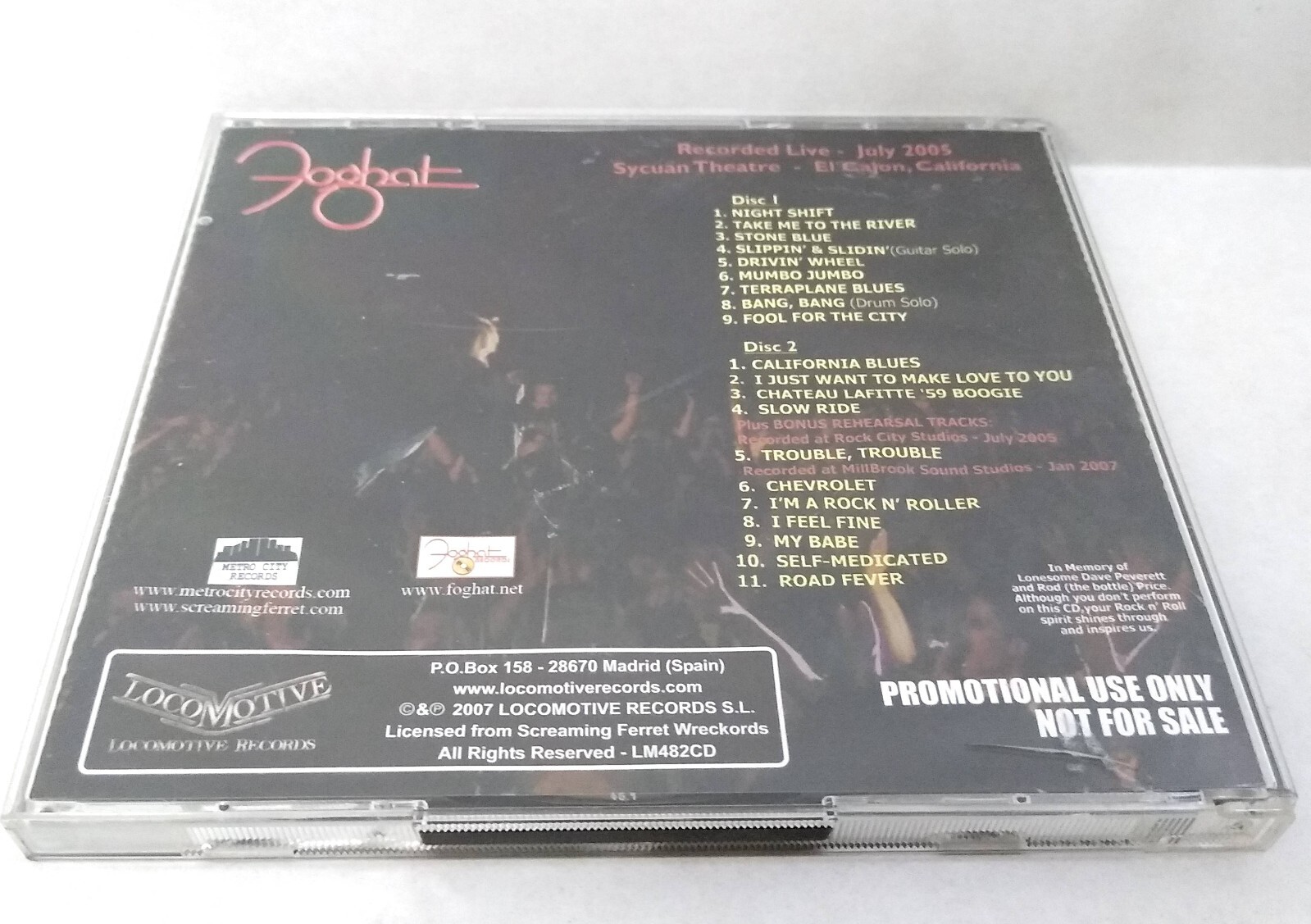 FOGHAT – LIVE 2 II (Promo CD, 2007, Locomotive)