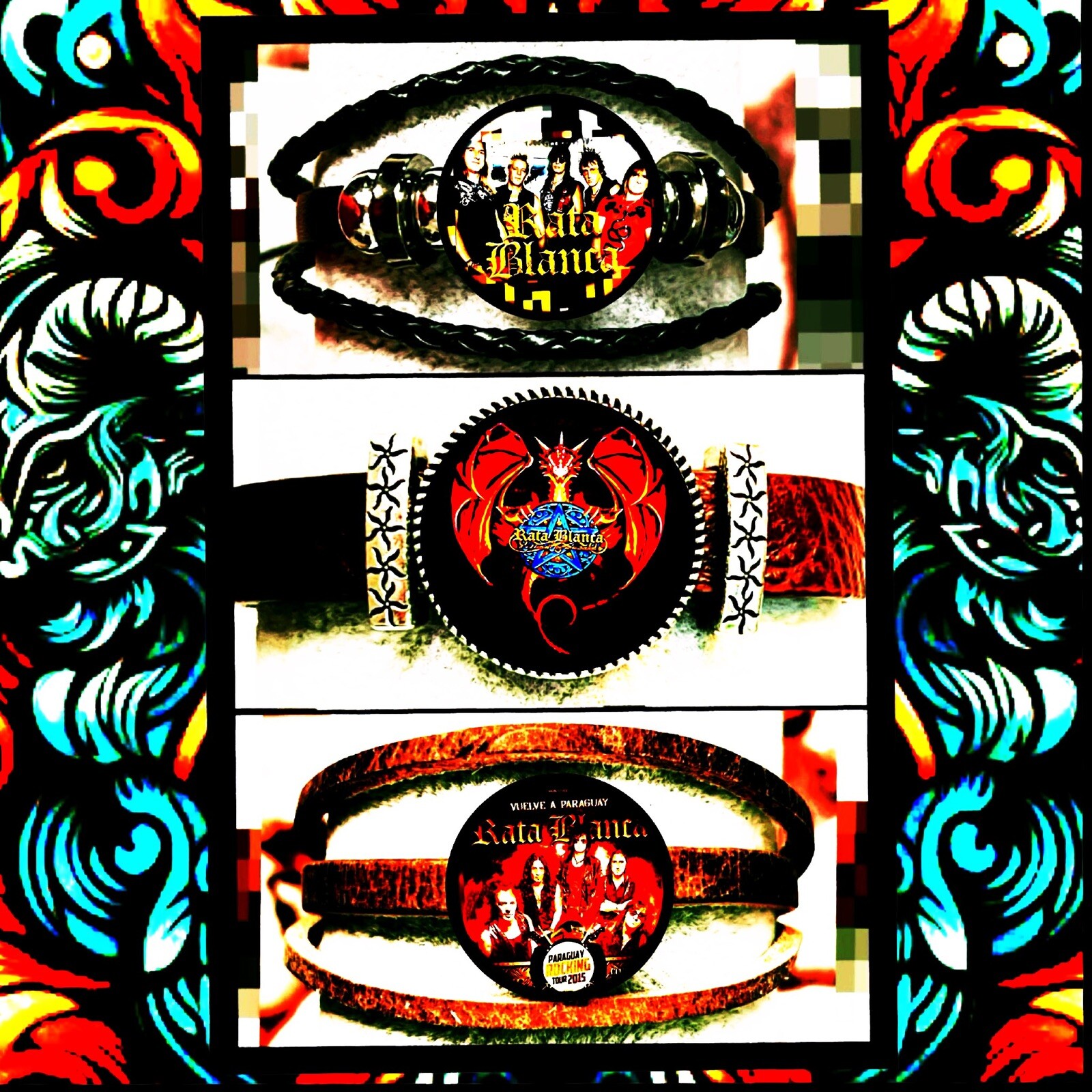 RATA BLANCA ARGENTINE HEAVY METAL 🎸 THREE LEATHER BRACELETS ( LOT OF 3 )