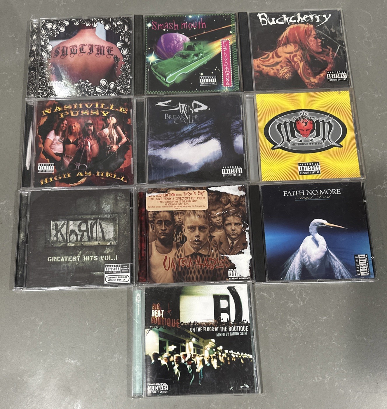 Lot of 10 Rock CDs Sublime BuckCherry Korn ALL PARENTAL ADVISOR EXPLICIT LYRICs