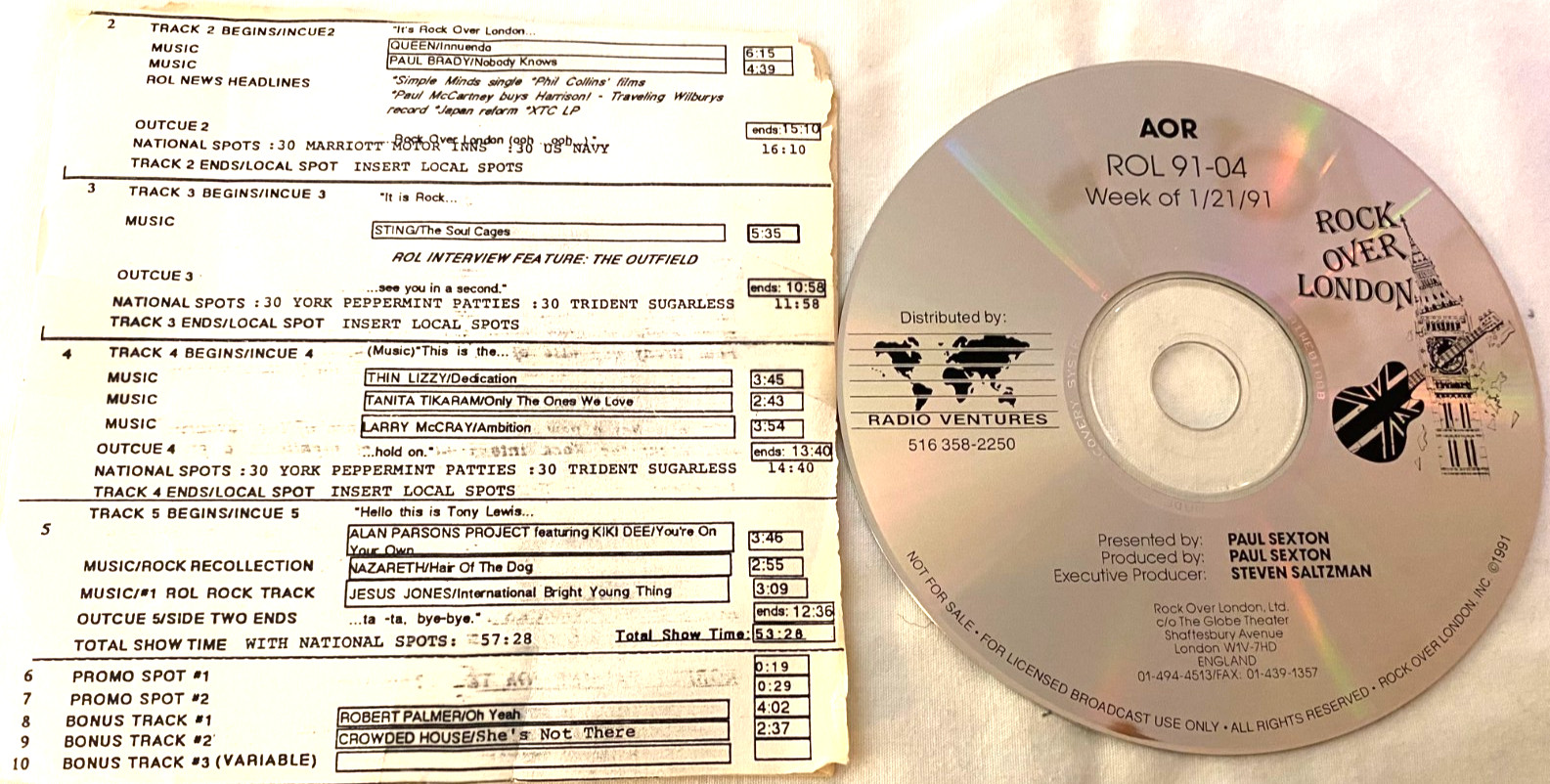 1/21/91 ROCK OVER LONDON LIVE INTERVIEW THE OUTFIELD (6 MIN), NAZARETH, QUEEN