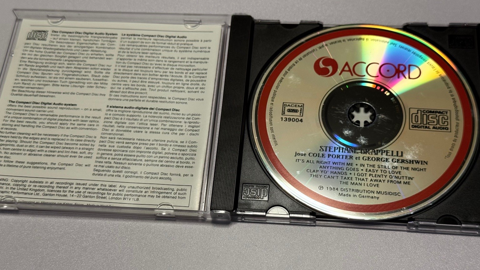 Stephane Grappelli Joue Cole Porter & George Gershwin CD 1984 Jazz Accord 100g