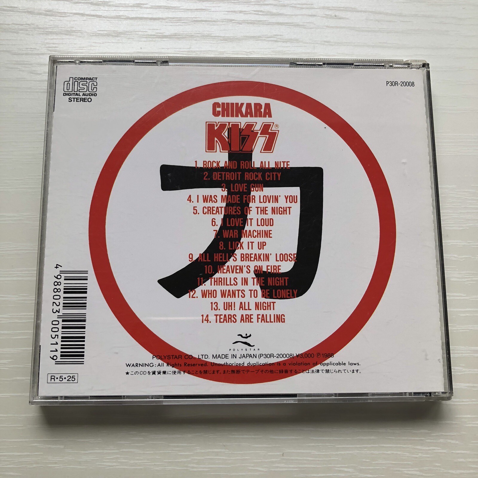 KISS CDs Chikara Japan Limited Edition Used 1988 Polystar CD