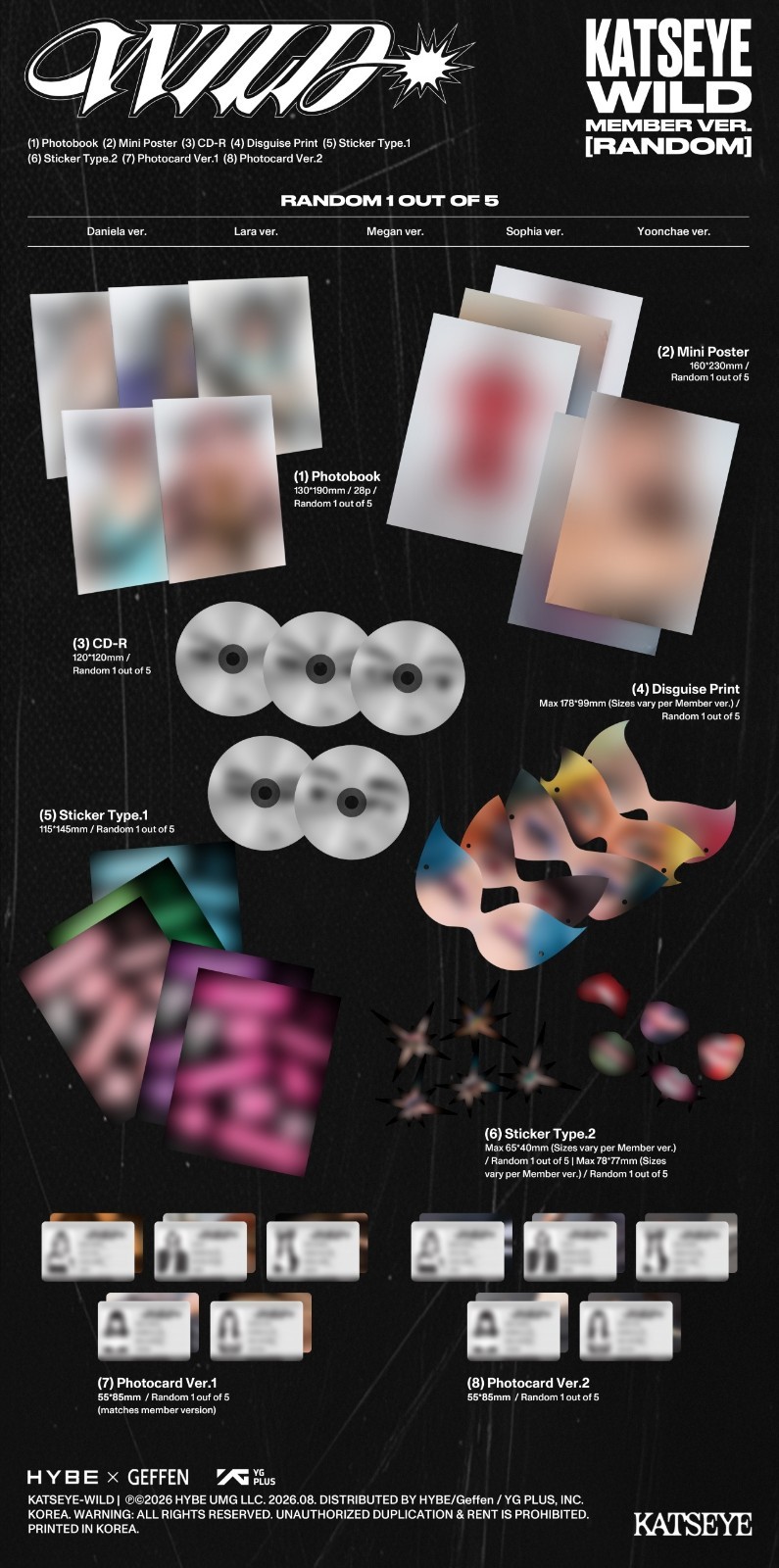 KATSEYE Album [WILD] MEMBER Ver CD+P.Book+Disguise Print+2ea P.Card+Sticker+etc