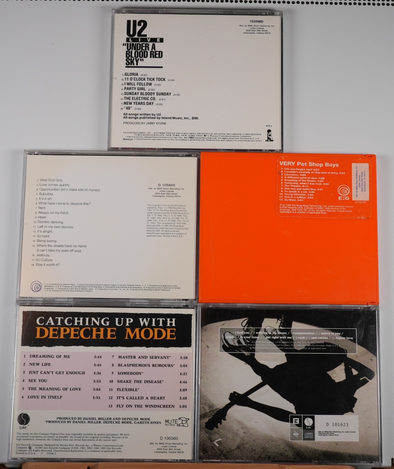 Lot of 5 CDs – Depeche Mode, Pet Shop Boys, U2 – 80s/90s Electronic/Rock