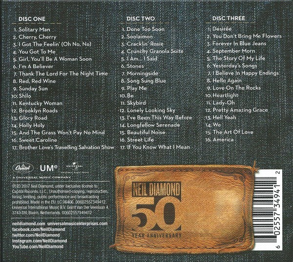Neil Diamond – 50th Anniversary Collection 3 CD Set – Compilation Album – NEW