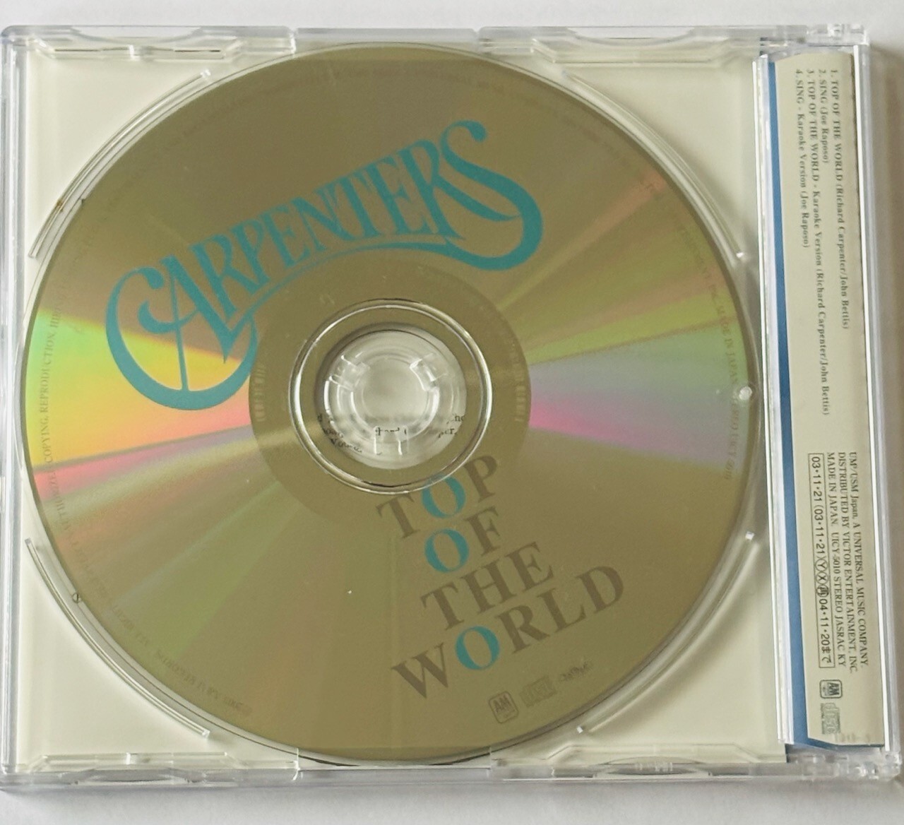 Carpenters Japanese TOP OF THE WORLD CD Single and Karaoke Versions