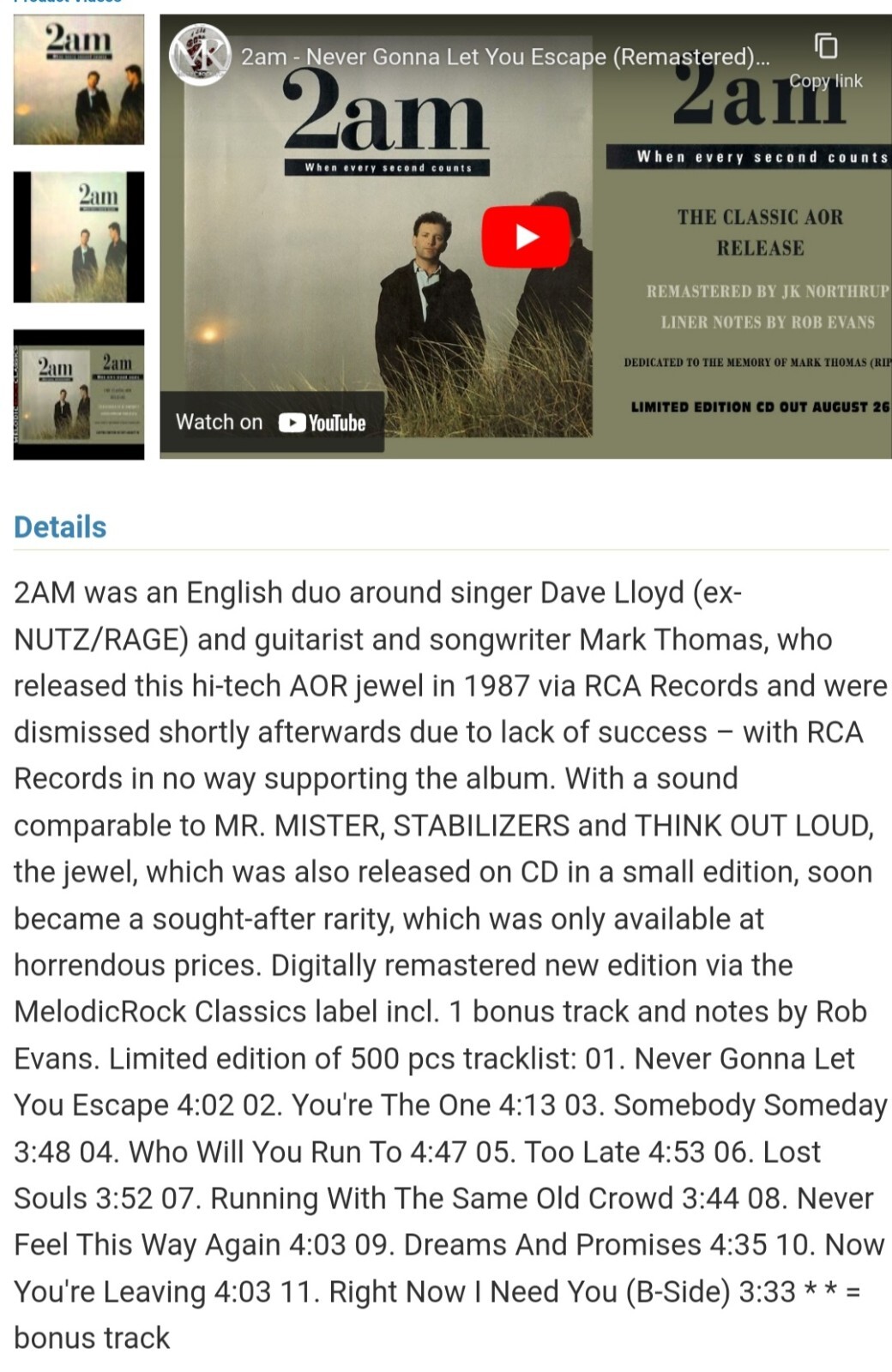 2am ~ When Every Second Counts 2022 Hi-Tech AOR Melodic Rock 500 Made SOLD OUT