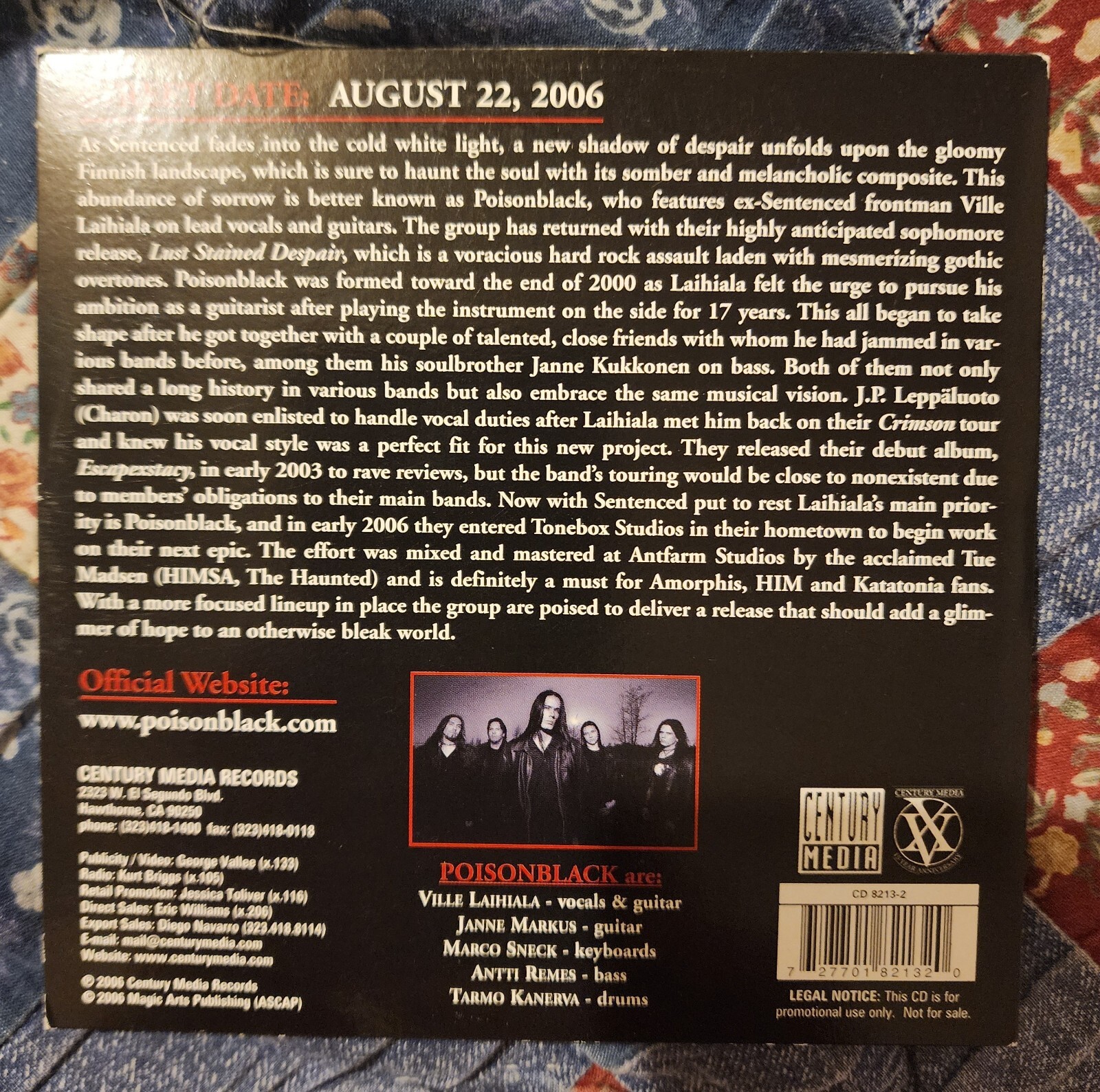 Poisonblack Lust Stained Despair Promo Cd