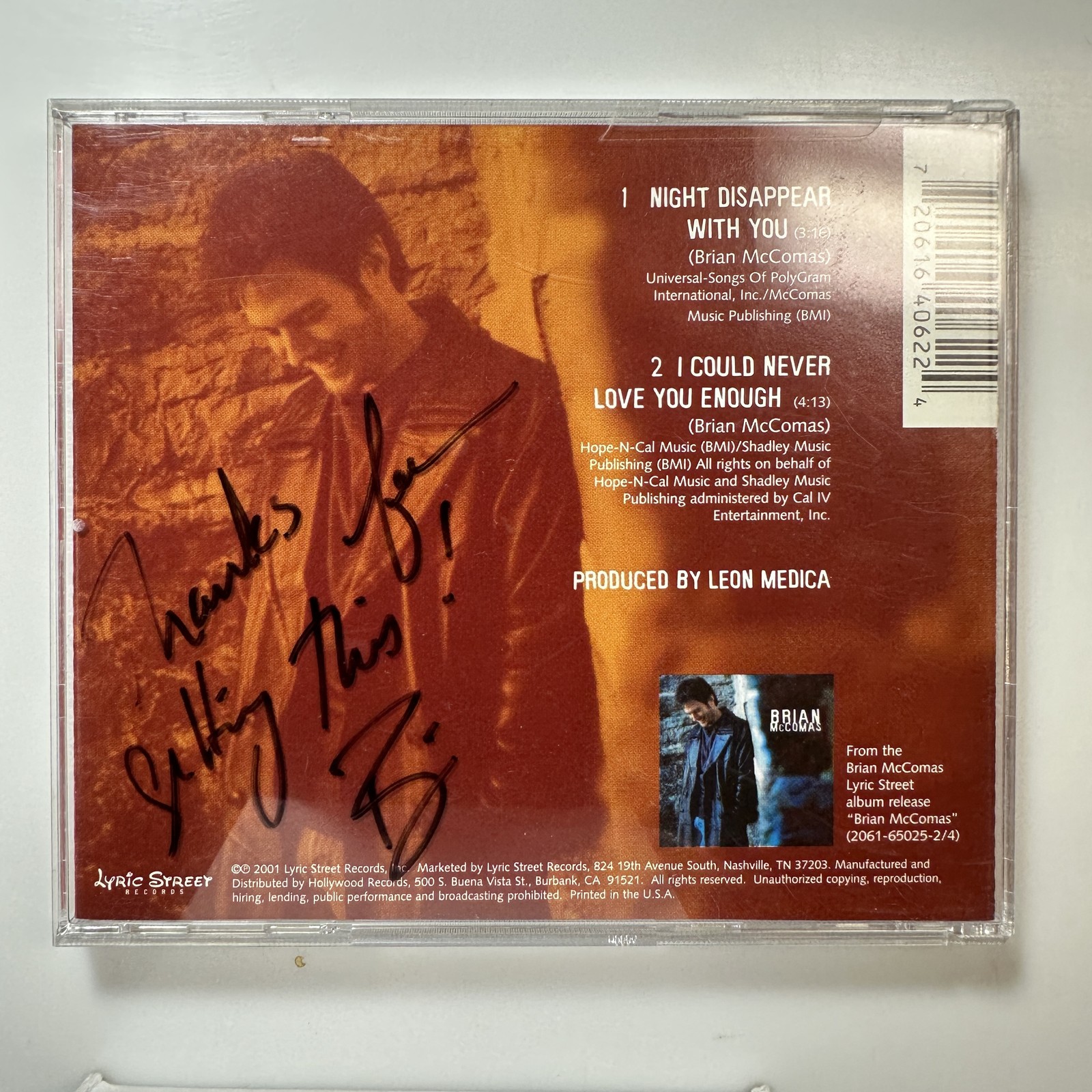 Night Disappear With You CD Brian McComas Country Signed Autographed