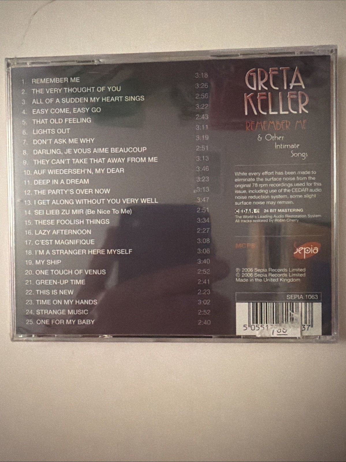 CD Greta Keller Remember Me Sepia Records – NEW / SEALED / UNOPENED