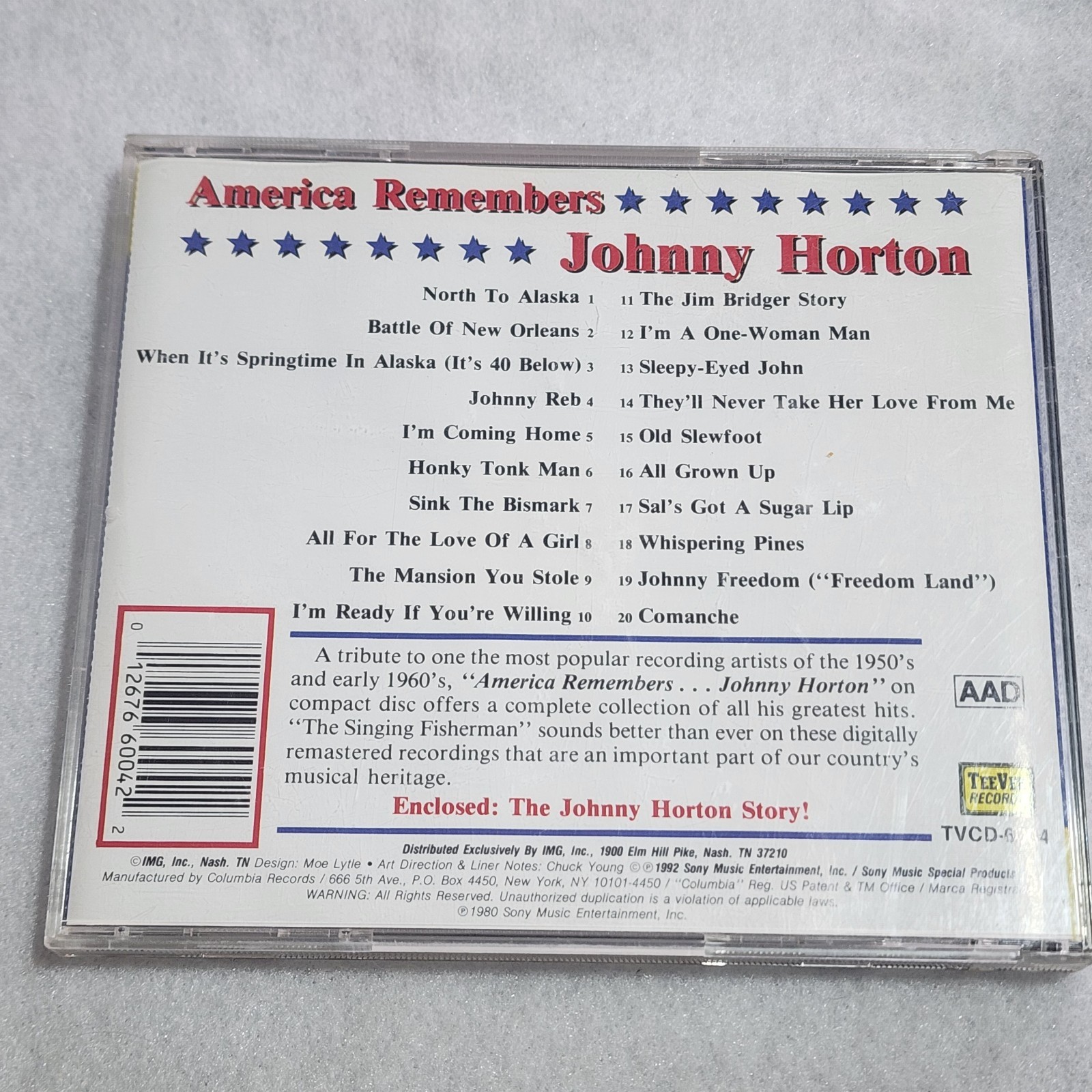 Johnny Horton America Remembers CD Tee Vee Records TVCD-6004 Sony Music Special