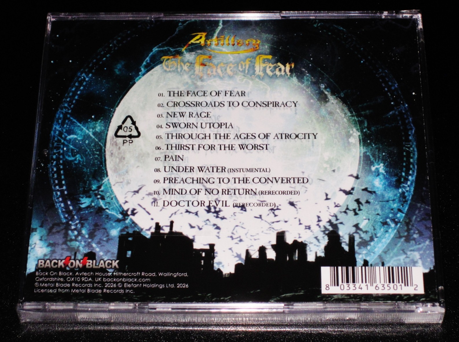 Artillery: The Face Of Fear CD 2026 Reissue Back On Black UK BOBV1205CD JC NEW