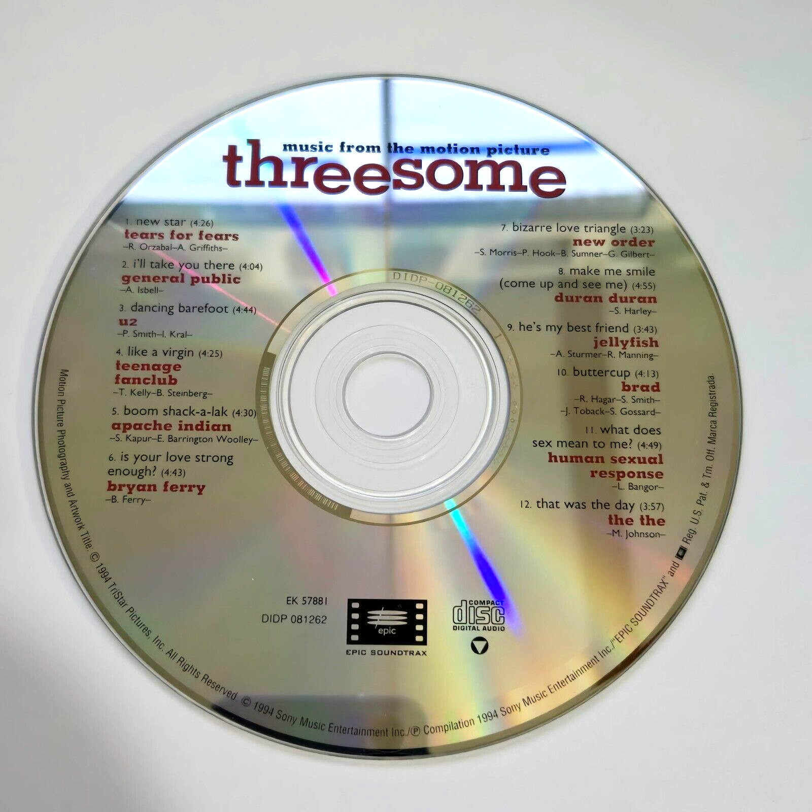 Threesome Soundtrack Disc Only 1994 General Public Tears For Fears New Order
