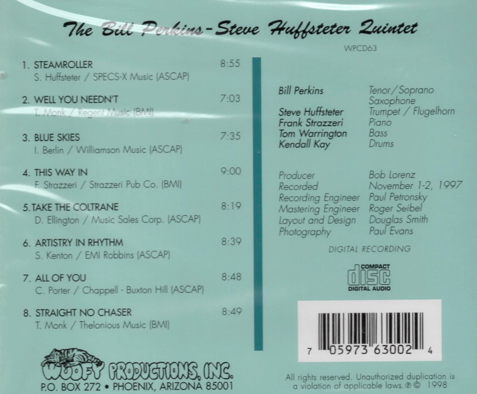 Perkins-Huffsteter Quintet – Live at Capozzoli’s – New…Sealed – WPCD63