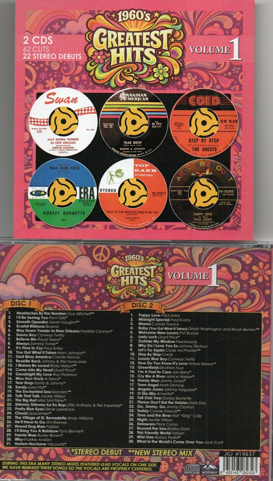 1960’S GREATEST HITS VOL. 1-2 CDs-62 CUTS-22 STEREO DEBUTS-BRAND NEW!