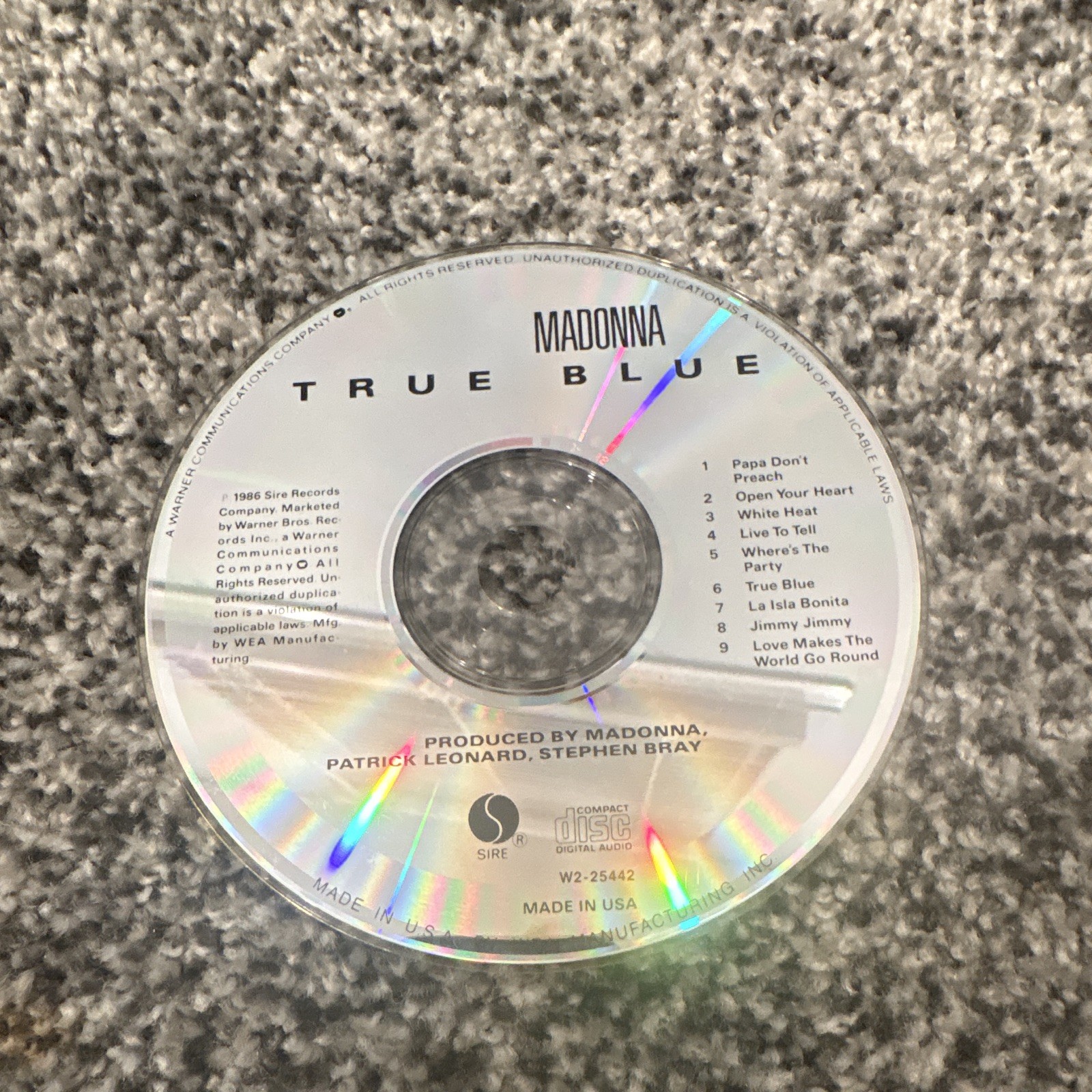 Madonna True Blue CD 1986 Sire Records Pop Album Jewel Case W2-25442 no case