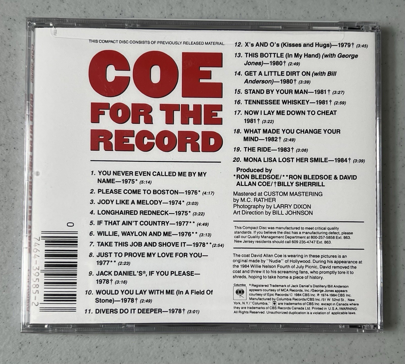 DAVID ALLEN COE: For the Record – The First 10 Years CD – NEW and SEALED Rare!!