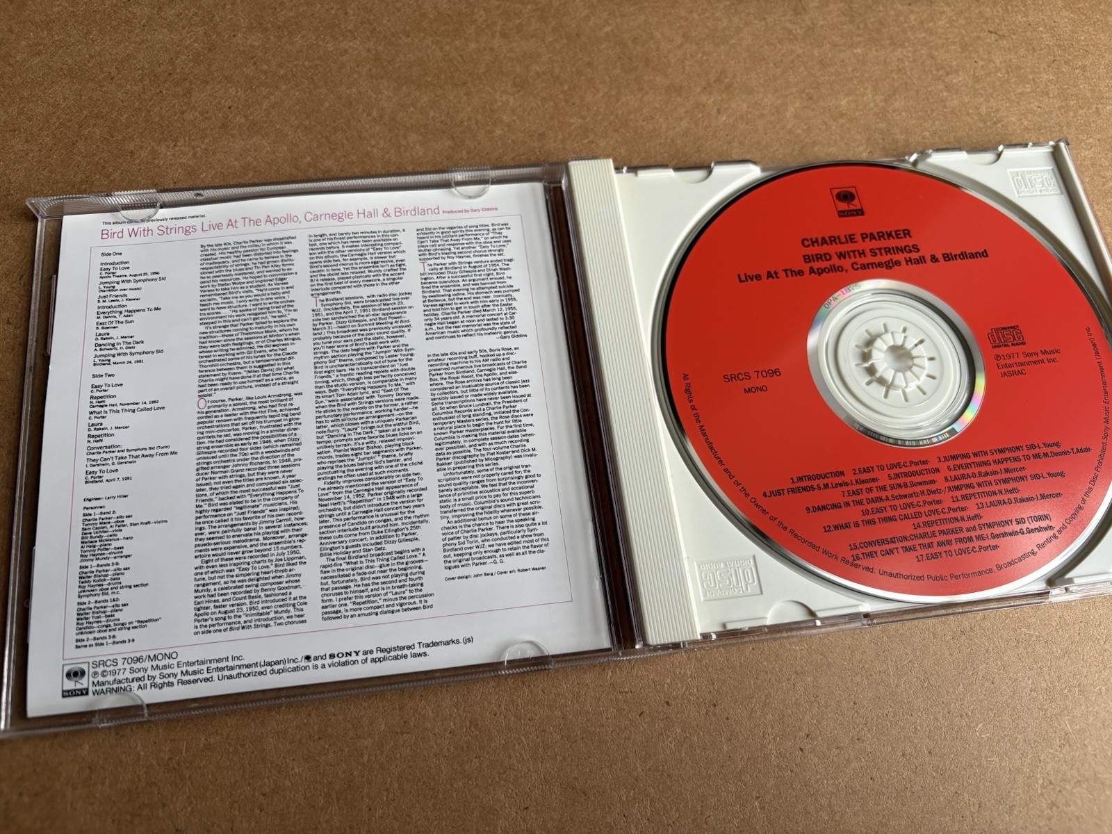 Charlie Parker CD Bird With Strings Live At The Apollo Carnegie Birdland mint-