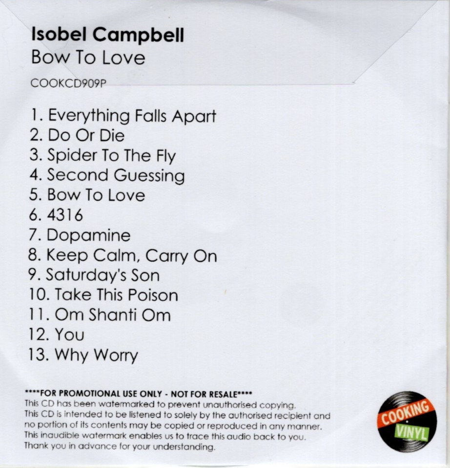 ISOBELL CAMPBELL ~ Bow To Love ~ 2024 UK Cooking Vinyl label 13-track PROMO CD