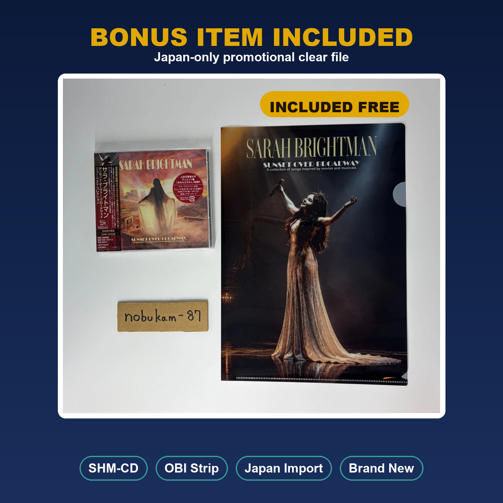 Sarah Brightman Sunset Over Broadway SHM CD +Bonus Clear File Japan UICY-16437