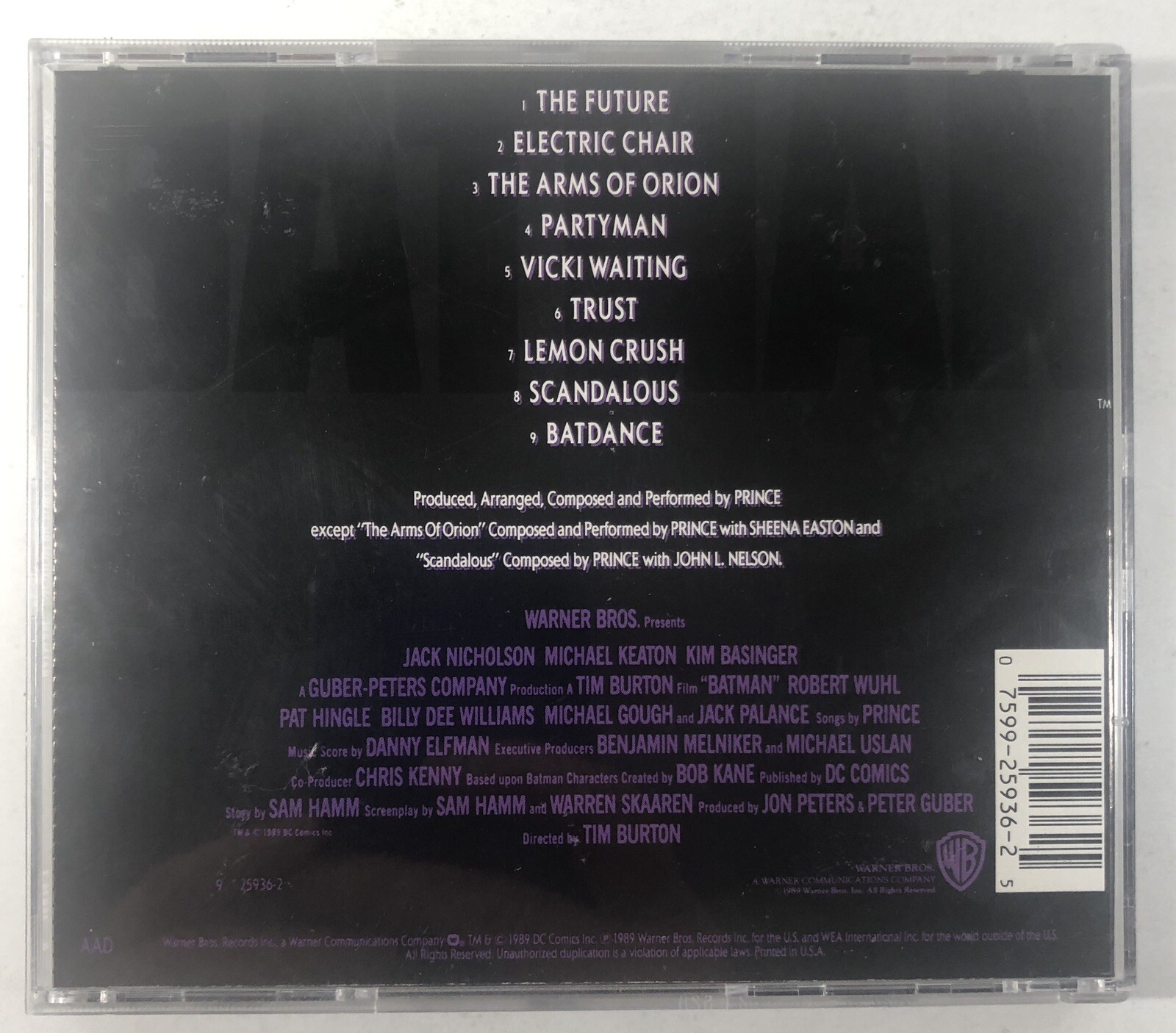 Prince Batman Original Soundtrack Mint CD Album 1989 WB Nicholson Keaton