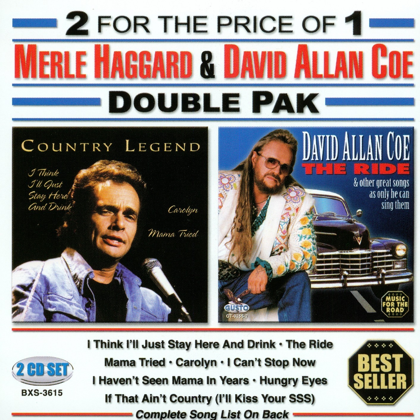 Merle Haggard & David Allan Coe – Double Pak – VG+ US 2 CD set-FREE US Shipping!