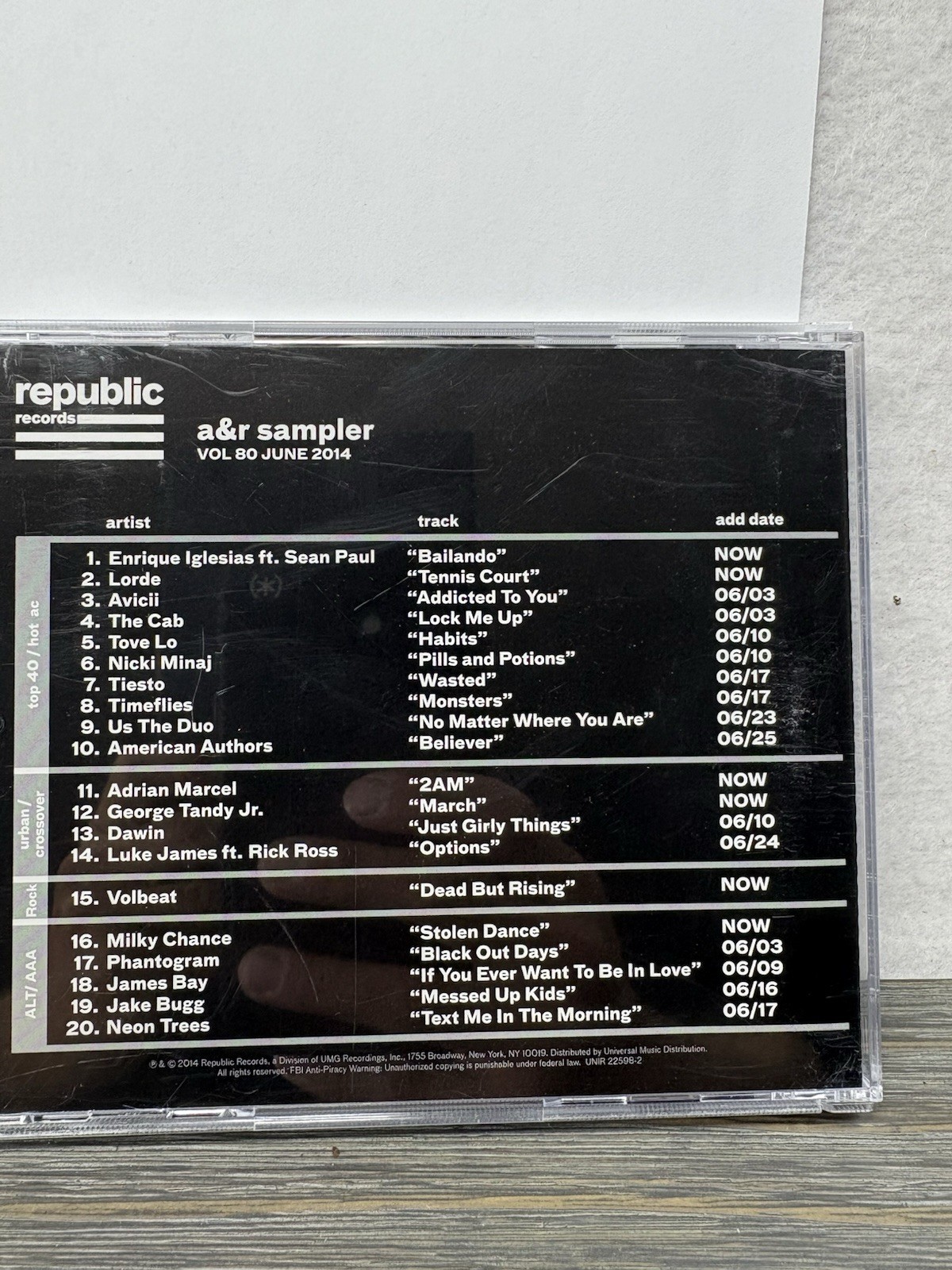 Republic Records – A&R Sampler Vol 80 January 2014 – Rare Promotional CD