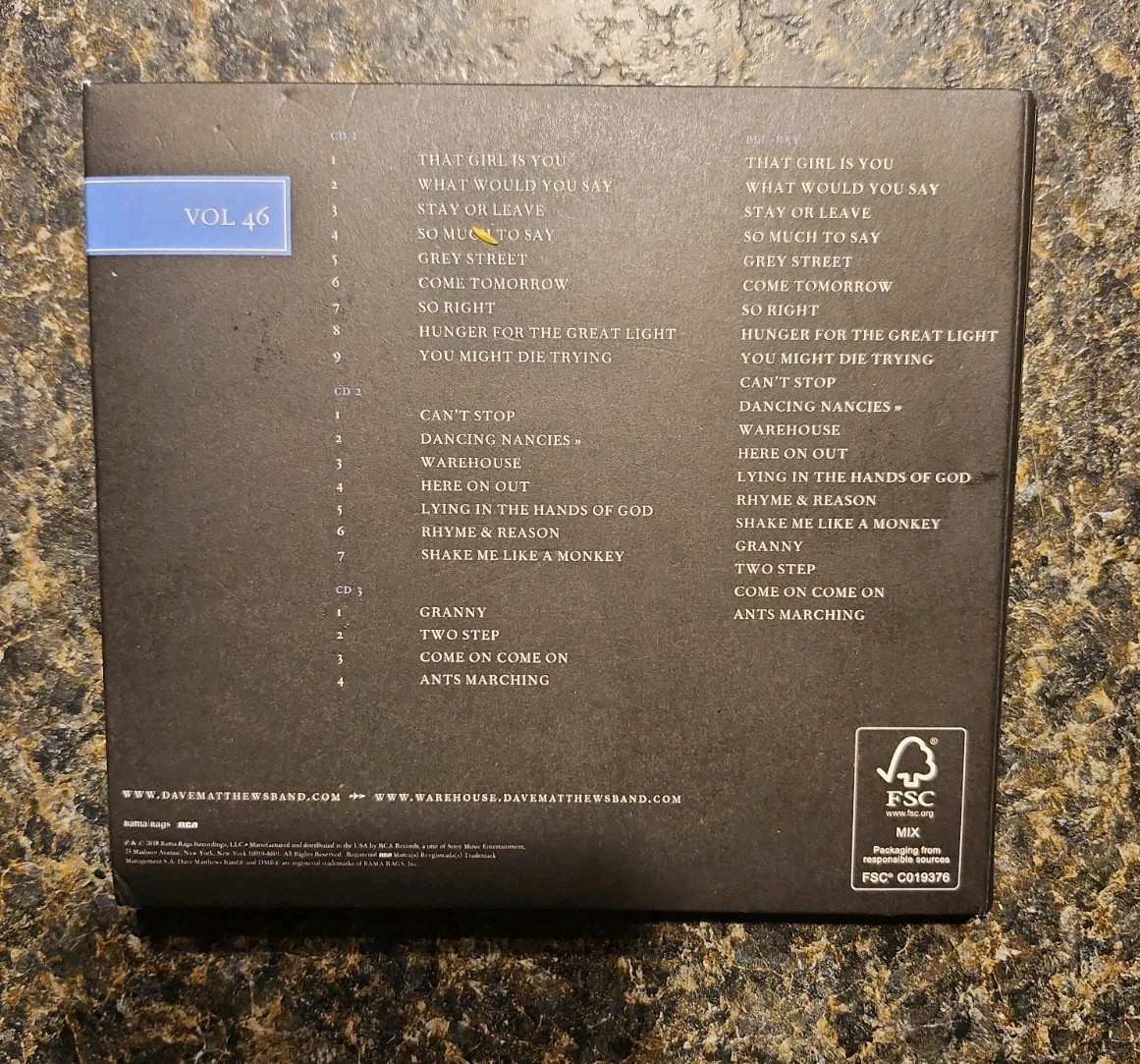 Dave Matthews Band DMB Live Trax 3 CD +Blu-ray- Vol 46 Indiana 07/07/2018