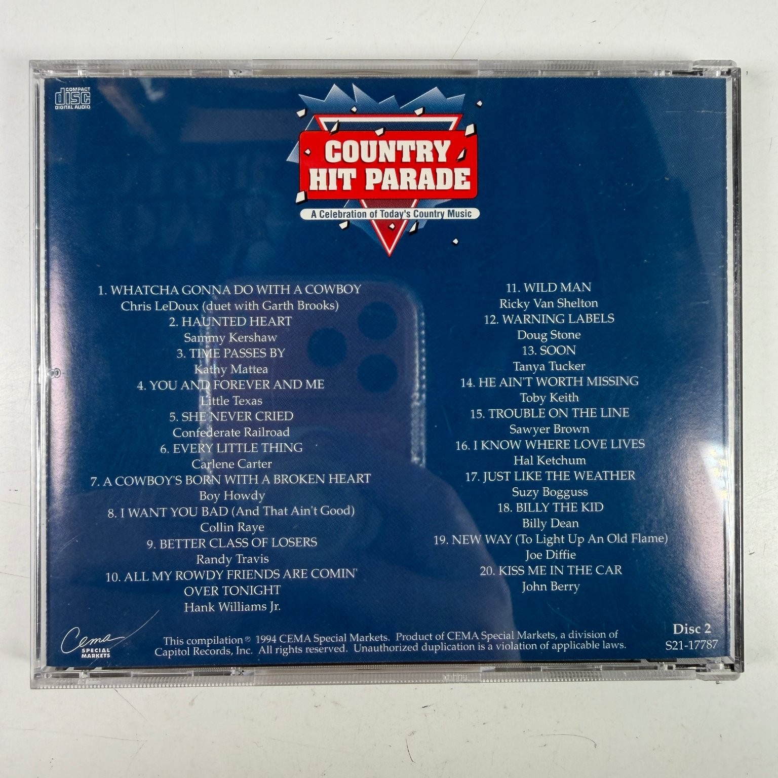 Country Hit Parade CD 1994 Cema Special Markets Country Music Hits Disc 2